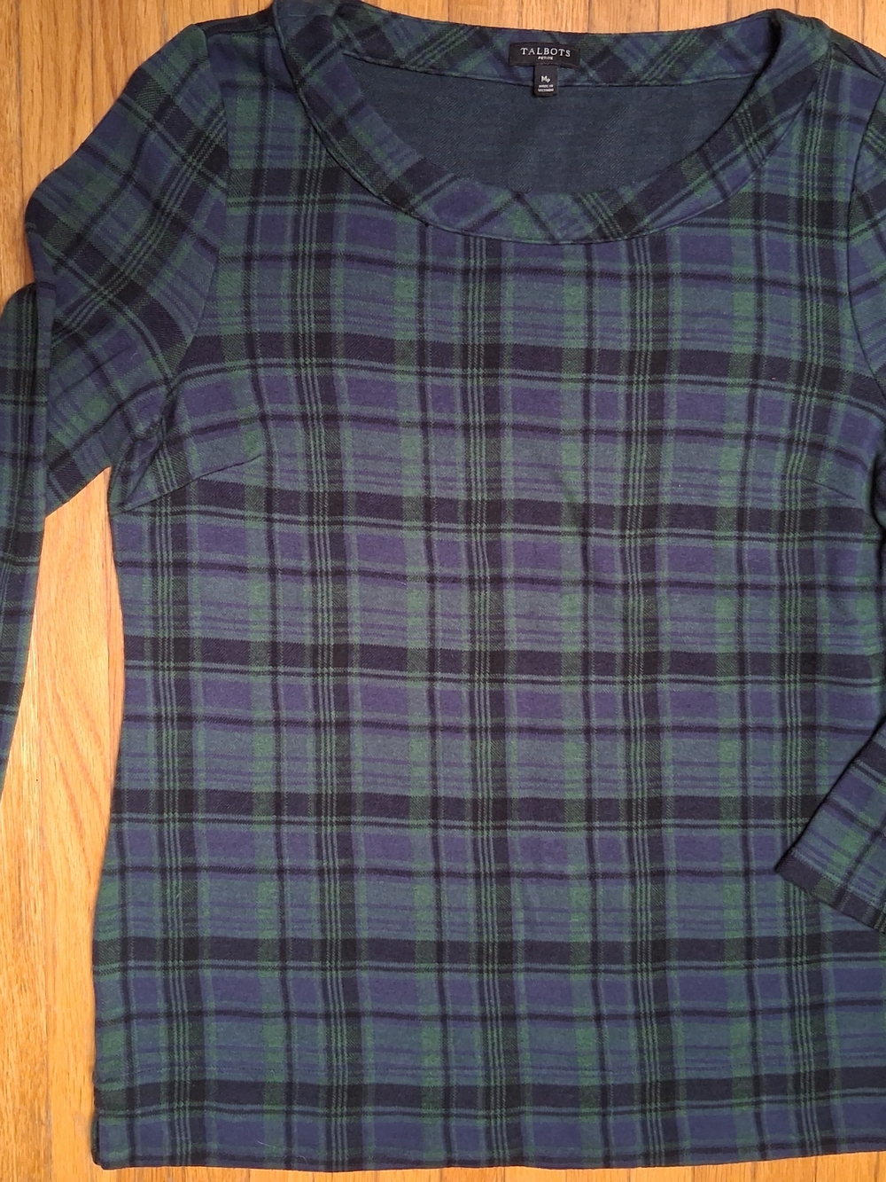 Talbots Navy & Green Blackwatch Plaid Scoop-Neck Knit Pullover